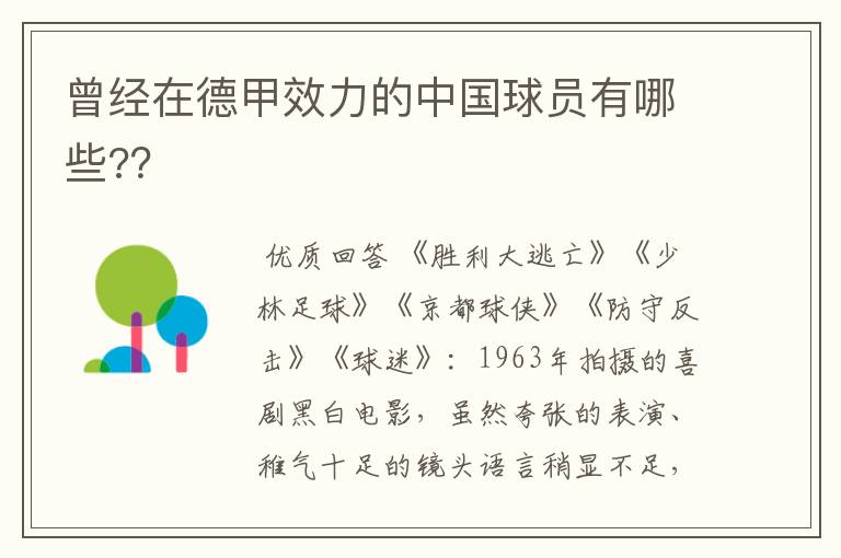 曾经在德甲效力的中国球员有哪些?？