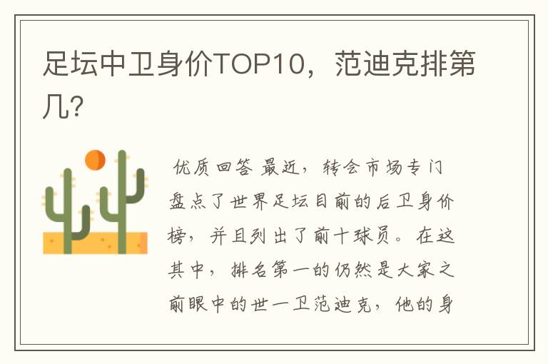 足坛中卫身价TOP10，范迪克排第几？