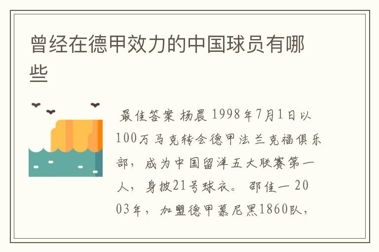 曾经在德甲效力的中国球员有哪些