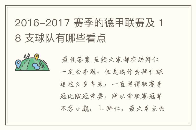 2016-2017 赛季的德甲联赛及 18 支球队有哪些看点