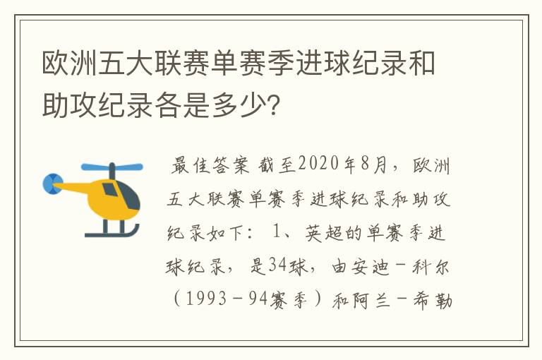 欧洲五大联赛单赛季进球纪录和助攻纪录各是多少？