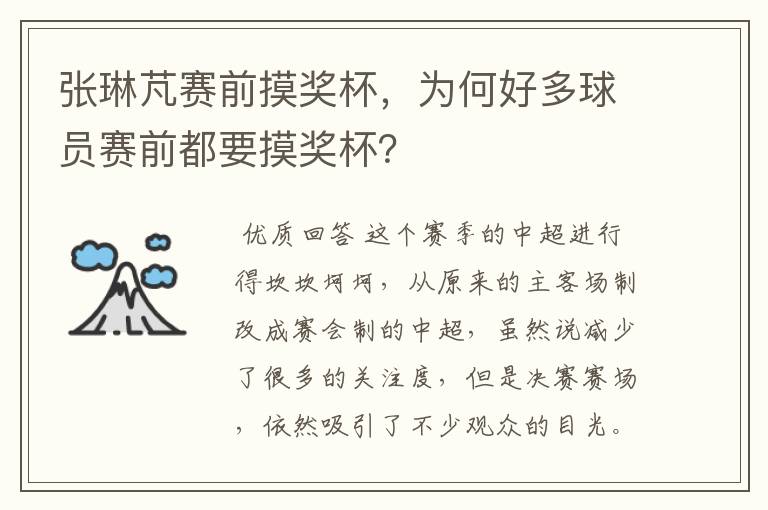 张琳芃赛前摸奖杯，为何好多球员赛前都要摸奖杯？