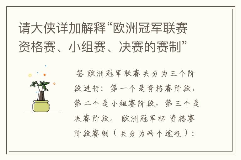 请大侠详加解释“欧洲冠军联赛资格赛、小组赛、决赛的赛制”？