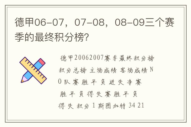 德甲06-07，07-08，08-09三个赛季的最终积分榜？