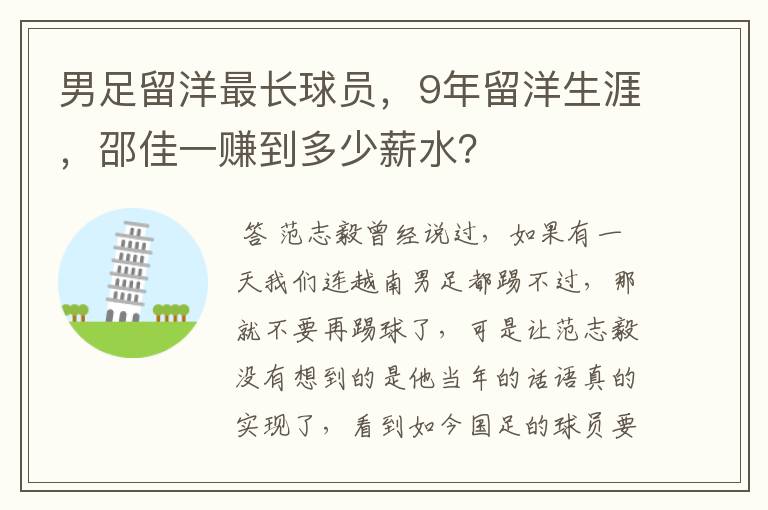 男足留洋最长球员，9年留洋生涯，邵佳一赚到多少薪水？