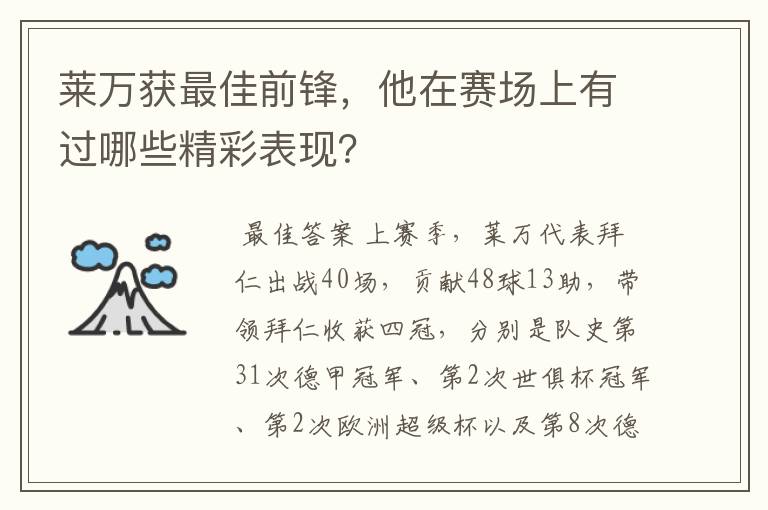 莱万获最佳前锋，他在赛场上有过哪些精彩表现？