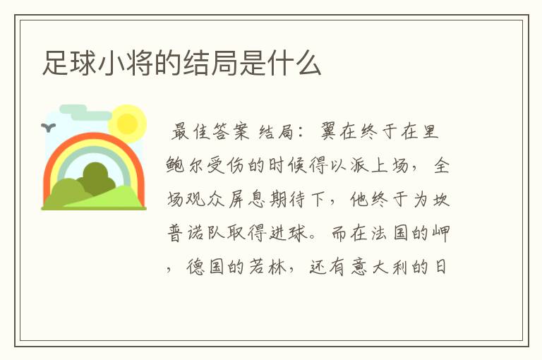 足球小将的结局是什么