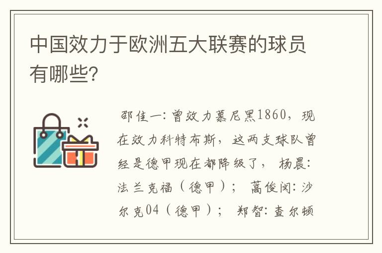 中国效力于欧洲五大联赛的球员有哪些？