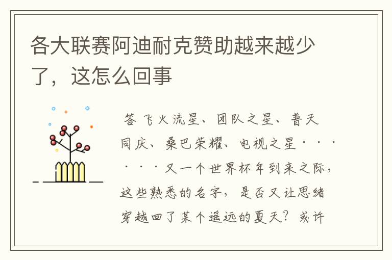 各大联赛阿迪耐克赞助越来越少了，这怎么回事