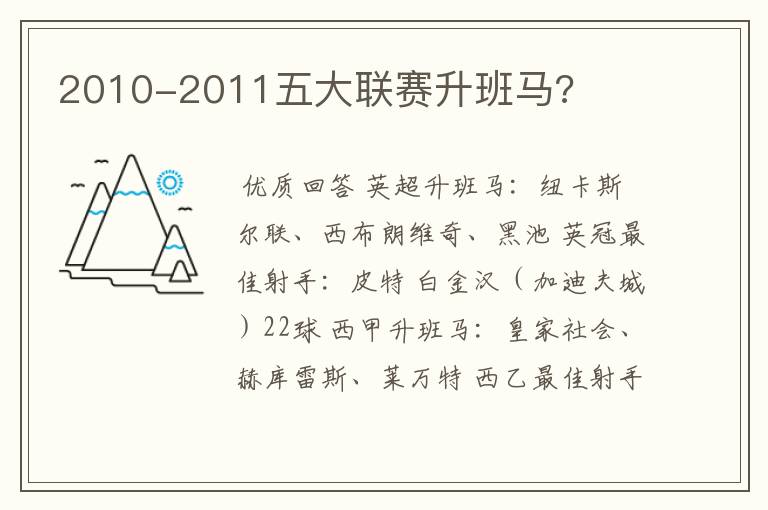 2010-2011五大联赛升班马?