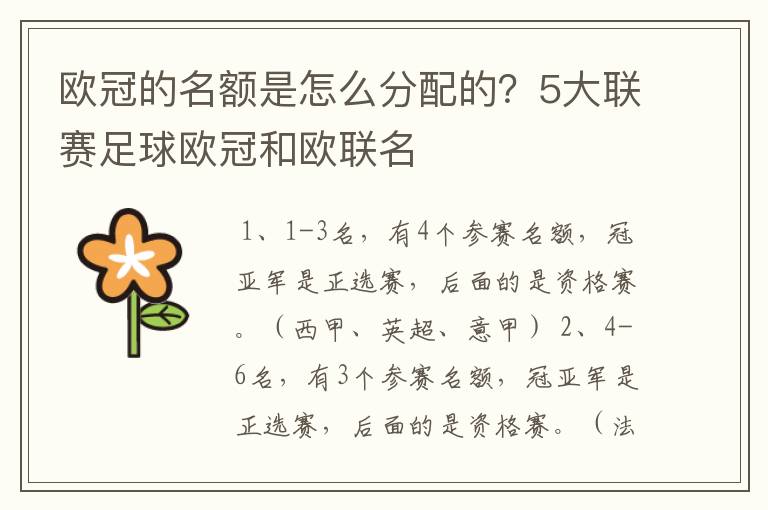 欧冠的名额是怎么分配的？5大联赛足球欧冠和欧联名