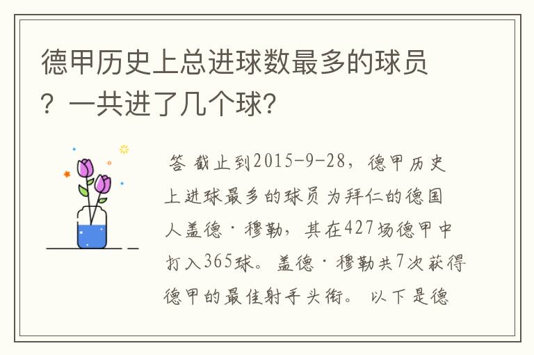 德甲历史上总进球数最多的球员？一共进了几个球？