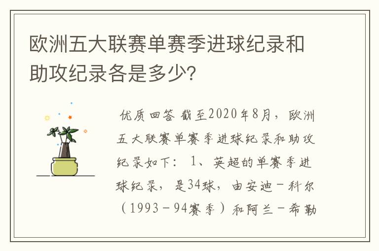 欧洲五大联赛单赛季进球纪录和助攻纪录各是多少？