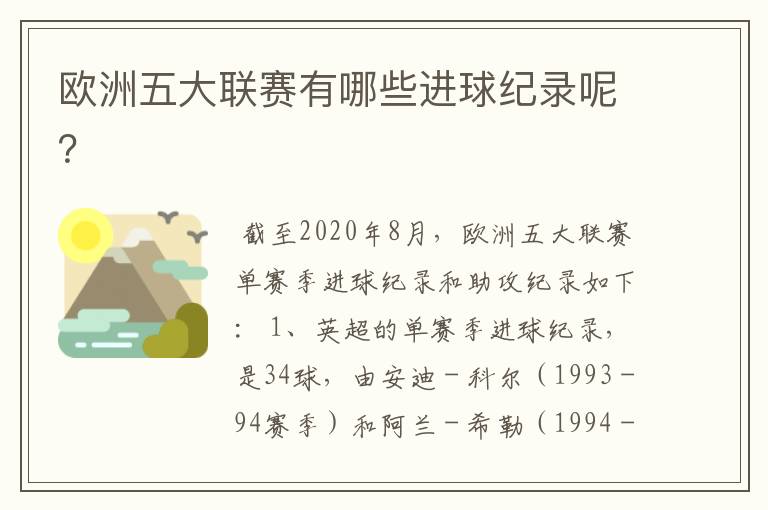 欧洲五大联赛有哪些进球纪录呢？