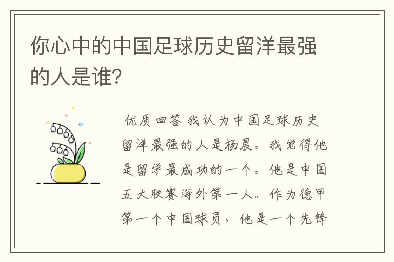 你心中的中国足球历史留洋最强的人是谁？