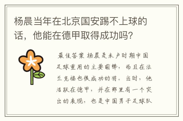 杨晨当年在北京国安踢不上球的话，他能在德甲取得成功吗？