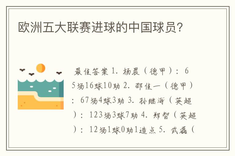 欧洲五大联赛进球的中国球员？