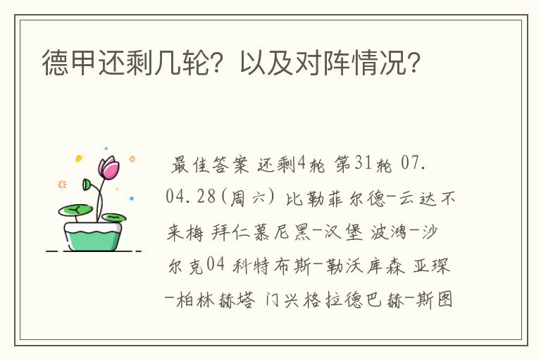 德甲还剩几轮？以及对阵情况？