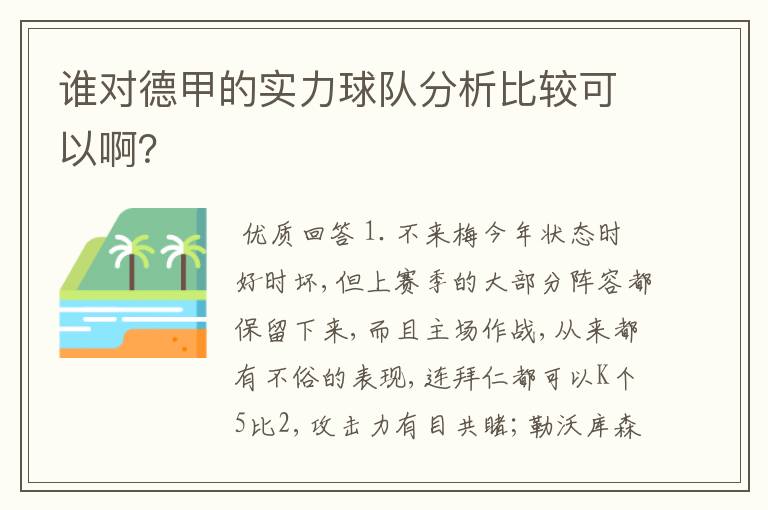 谁对德甲的实力球队分析比较可以啊？