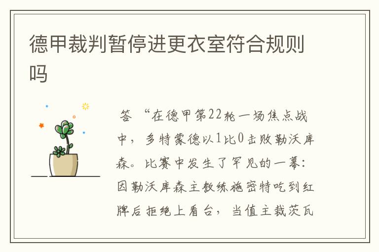 德甲裁判暂停进更衣室符合规则吗