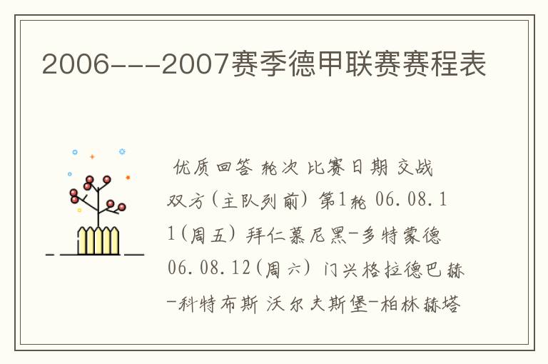 2006---2007赛季德甲联赛赛程表