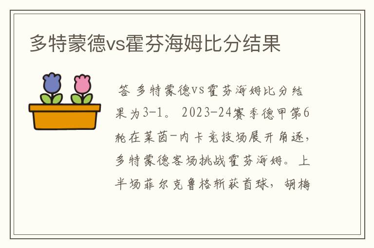 多特蒙德vs霍芬海姆比分结果