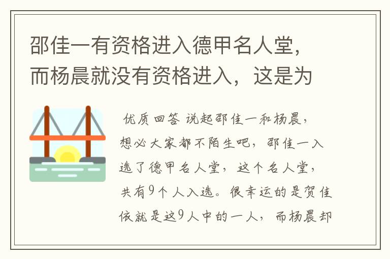 邵佳一有资格进入德甲名人堂，而杨晨就没有资格进入，这是为何？