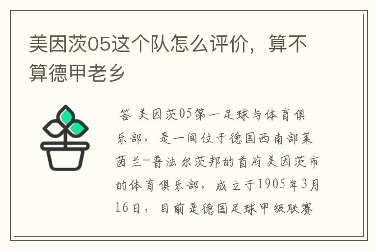 美因茨05这个队怎么评价，算不算德甲老乡