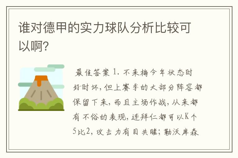 谁对德甲的实力球队分析比较可以啊？