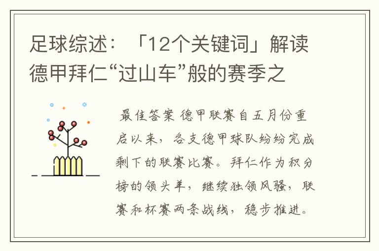 足球综述：「12个关键词」解读德甲拜仁“过山车”般的赛季之旅