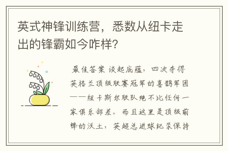 英式神锋训练营，悉数从纽卡走出的锋霸如今咋样？