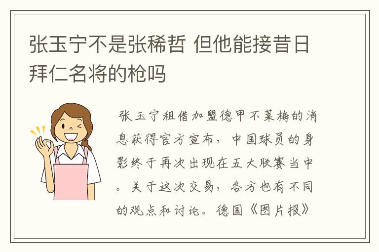 张玉宁不是张稀哲 但他能接昔日拜仁名将的枪吗