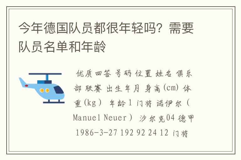 今年德国队员都很年轻吗？需要队员名单和年龄