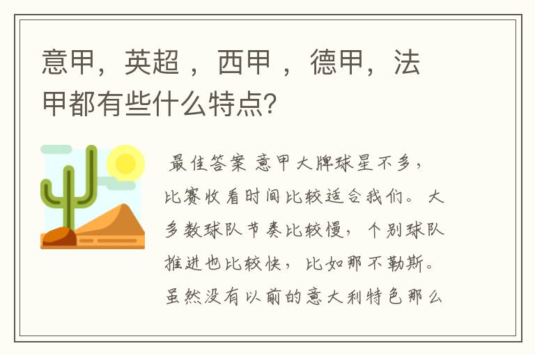 意甲，英超 ，西甲 ，德甲，法甲都有些什么特点？