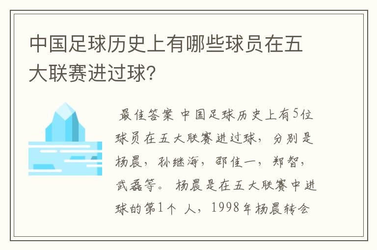 中国足球历史上有哪些球员在五大联赛进过球？