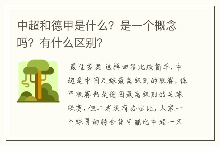 中超和德甲是什么？是一个概念吗？有什么区别？