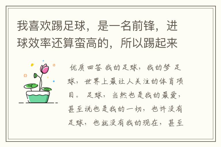 我喜欢踢足球，是一名前锋，进球效率还算蛮高的，所以踢起来很有快感。可是到了后来我感觉我的眼睛好像无