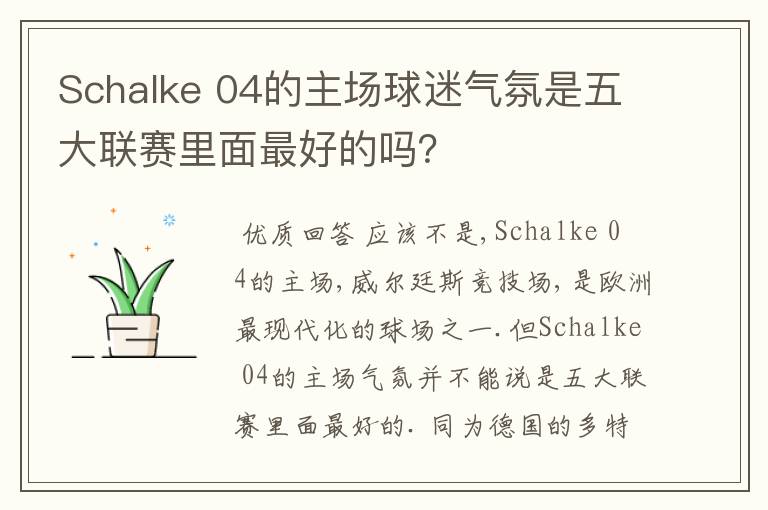 Schalke 04的主场球迷气氛是五大联赛里面最好的吗？