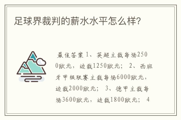 足球界裁判的薪水水平怎么样？