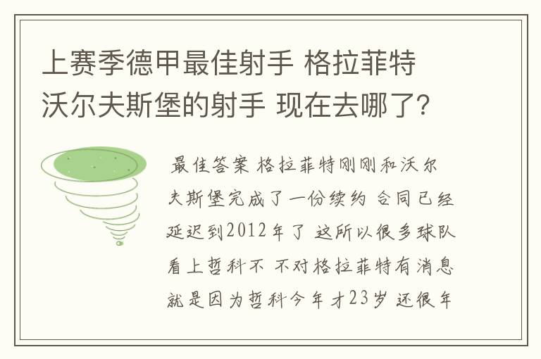 上赛季德甲最佳射手 格拉菲特 沃尔夫斯堡的射手 现在去哪了？