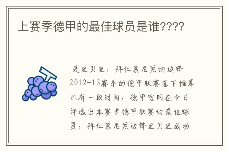 上赛季德甲的最佳球员是谁???？