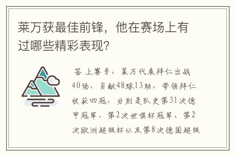 莱万获最佳前锋，他在赛场上有过哪些精彩表现？