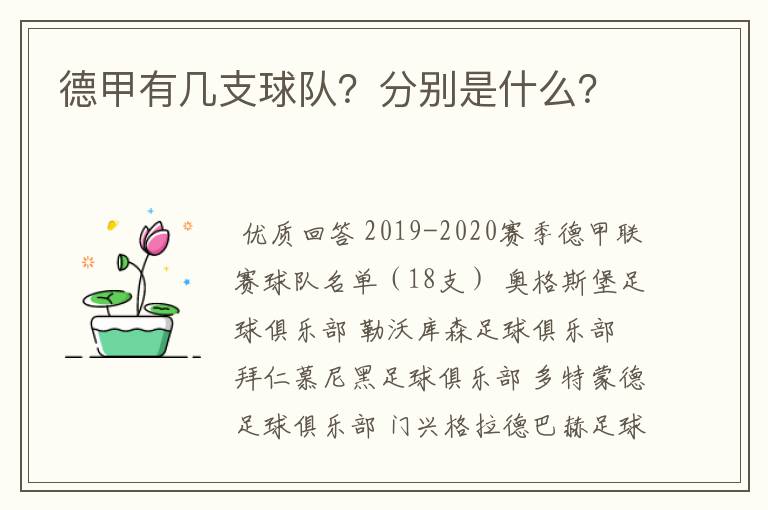 德甲有几支球队？分别是什么？