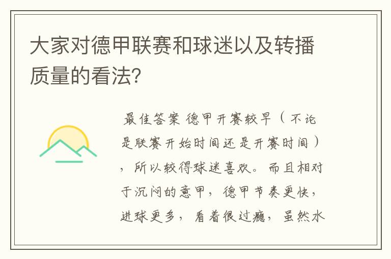 大家对德甲联赛和球迷以及转播质量的看法？