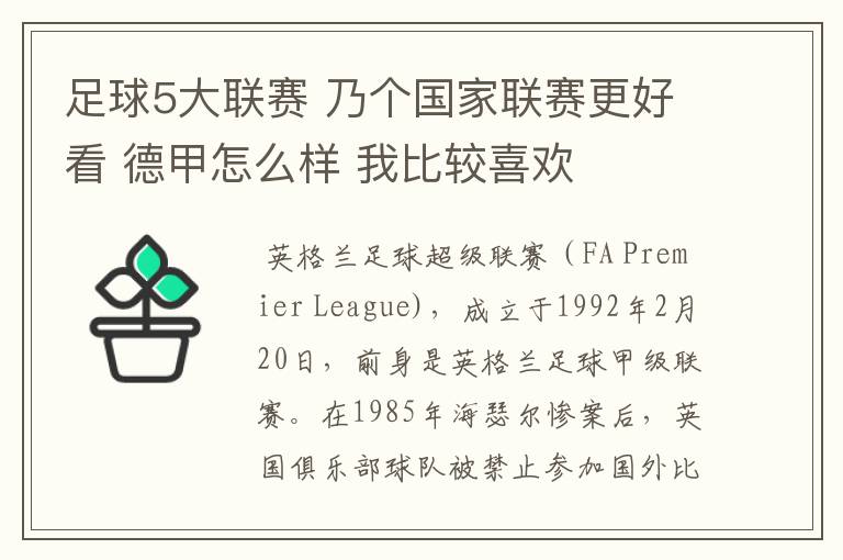 足球5大联赛 乃个国家联赛更好看 德甲怎么样 我比较喜欢