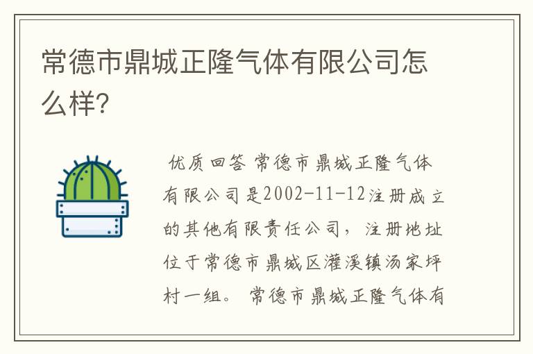 常德市鼎城正隆气体有限公司怎么样？