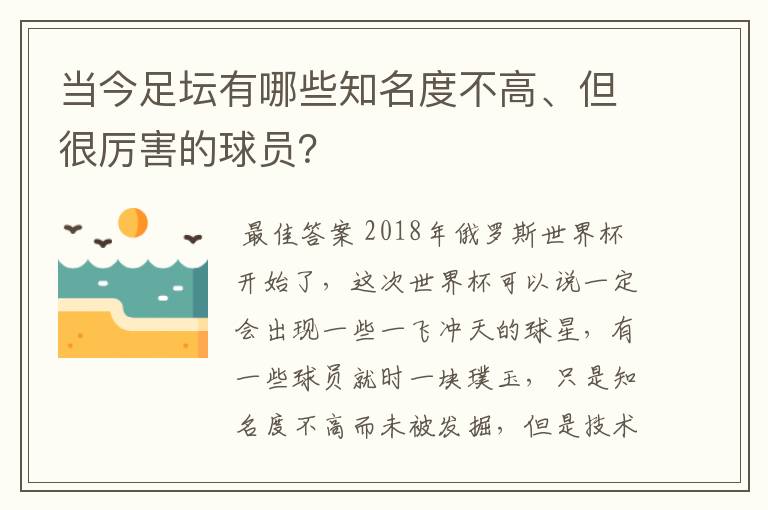 当今足坛有哪些知名度不高、但很厉害的球员？