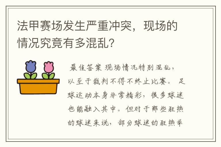 法甲赛场发生严重冲突，现场的情况究竟有多混乱？