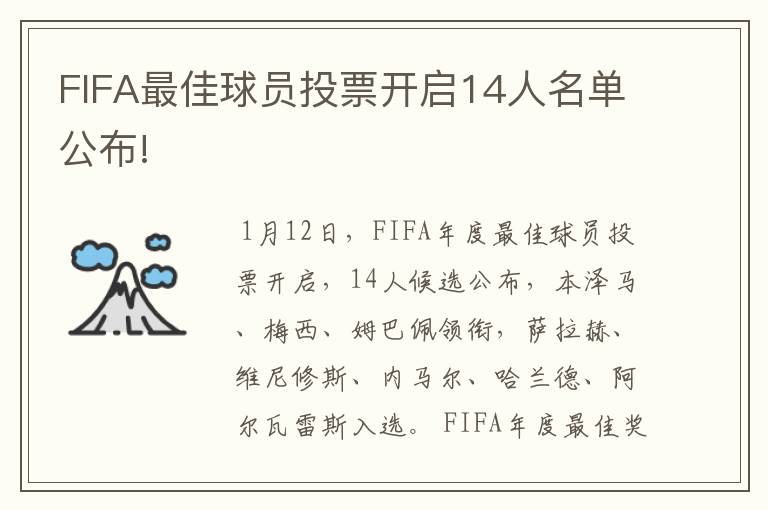 FIFA最佳球员投票开启14人名单公布!