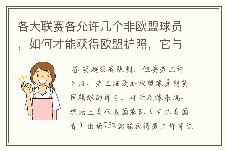 各大联赛各允许几个非欧盟球员，如何才能获得欧盟护照，它与劳工证有何不同